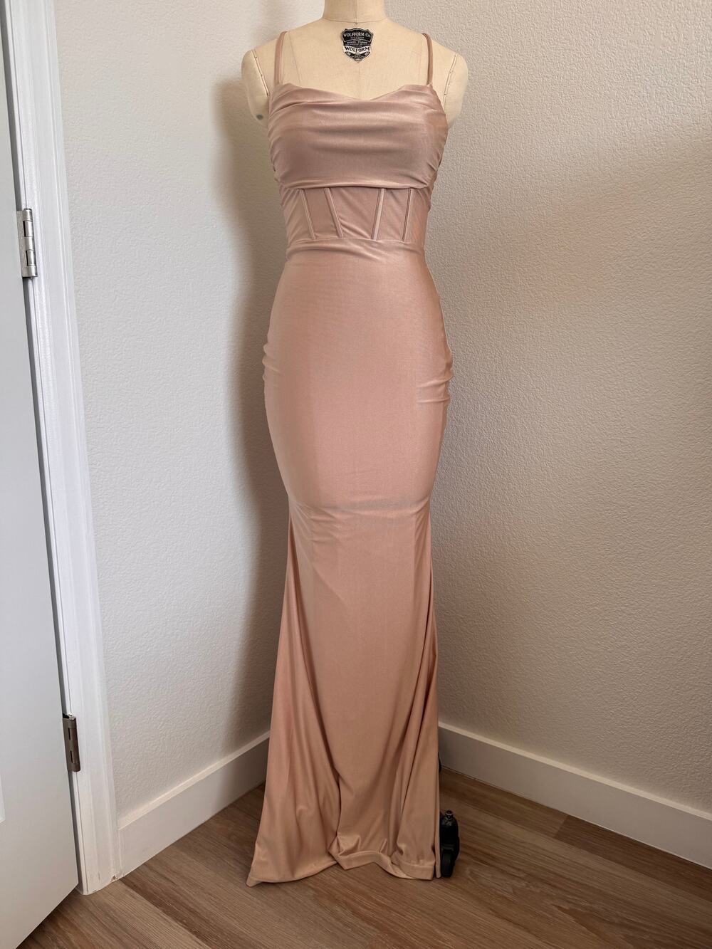 Windsor | NWT Champagne Taupe Corset Mermaid Maxi Dress Size XS